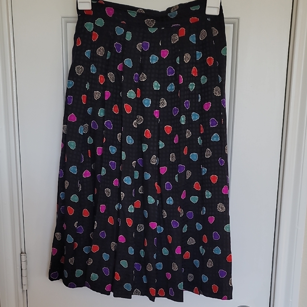 Vintage Anne Klein I I Colorful Silk Pleated Ladies Skirt Sz 6